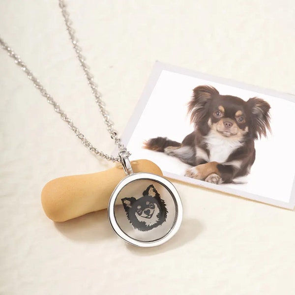 Collier portrait d'animal de compagnie, collier transparent personnalisé avec photo d'animal de compagnie pour chien/chat, bijoux pour animal de compagnie en argent sterling 925/plaqué or 18 carats, cadeau pour amoureux des animaux de compagnie