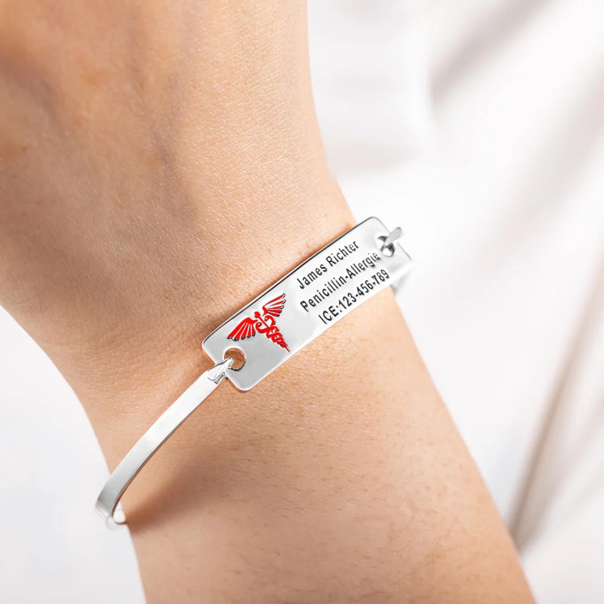 Braccialetto ID Medico Personalizzato Con Incisione – Regolabile, Allerta Medica Per Diabete, Allergie, Epilessia E Anziani - 6