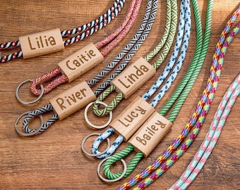 Personalized Name Boho Lanyard, Wooden Name Tag Lanyard for Teachers, Unique Thick Colorful Rope Lanyard, Personalized Teacher Gift Idea