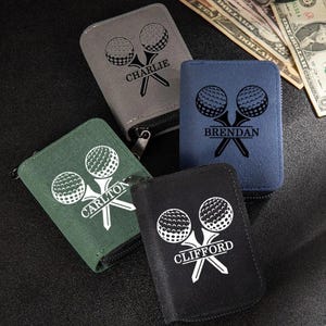 Billetera con bloqueo RFID: billetera de golf con nombre personalizado, ranura para múltiples tarjetas, regalo perfecto para el Día del Padre y para los papás obsesionados con el golf