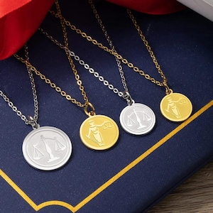 Scale of Justice Necklace with Engraved Custom Message, Libra Scales Disc Necklace, Gift for Lawyers/Barrister/Law Student/Graduation