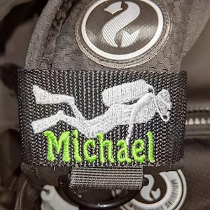 Custom Scuba Dive Tag with Name, Personalized Embroidered Scuba BCD Name Tag, Gift for Scuba Divers, Customised Tag, Dive Crew/Dive Mates image 1