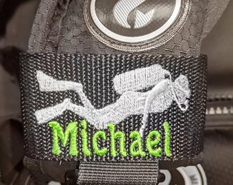 Custom Name Scuba Dive Tag, Personalized Embroidered Scuba BCD Name Tag, Gift for Scuba Divers/Dive Crew/Dive Mates, BCD Name Patch