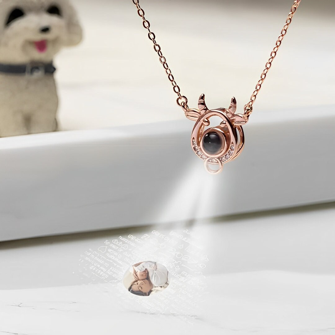 Custom Cow Photo Projection Necklace in 925 Sterling Silver With