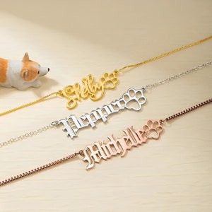 Paw Name Necklace | Personalized Dog Paw Necklace for Dog Owners & Pet Memorials | Custom Pet Name Jewelry Gift
