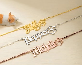 Collier prénom patte | Collier personnalisé de pattes de chien pour les propriétaires de chiens et les commémorations d'animaux de compagnie | Cadeau personnalisé bijoux prénom pour animal de compagnie