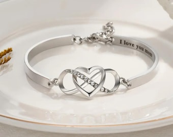 Infinity & Heart Bangle Bracelet with Custom Engraving + Message Card, &quot;Design Your Own Message Card&quot; Bracelet, Gift for Daughter/Sister