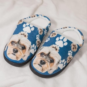 Custom Pet Photo Slippers for Men, Personalized Dog Cat Face Cotton House Shoes, Washable Indoor Slip On Shoes, Funny Gift for Pet Lovers