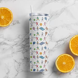 Pickleball Tumbler, 20oz Skinny Tumbler with Straw – Sporty Drinkware for Pickleball Lovers & Players Gift Idea