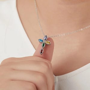 Personalized Birthstone Cross Necklace - Sterling Silver Jewelry for Women, Perfect Baptism, Christening & Communion Gift