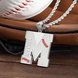 Custom Name Baseball Initial Necklace, Stainless Steel Baseball Pendant for Men, HipHop Baseball Jewelry for Baseball Players/Fans/Teams