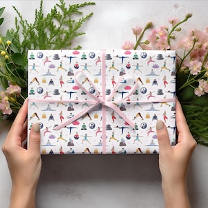 Yoga Print Gift Wrapping Paper Roll - Yoga Themed Wrapping Paper for Yoga Teachers & Fans, Unique Yoga Gift Paper Roll