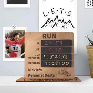 Running Record Board with Custom Name, Runner/Marathon/Track Athlete Home Decor, Running Personal Bests Chalk Record Black Board