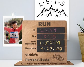 Personalized Running Record Board, Perfect Runner/Marathon Gift, Track Athlete Home Decor, Running Personal Bests Chalk Record Black Board