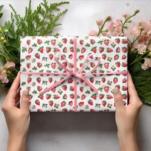 Rotolo di carta da regalo con stampa di fragole – Carta da regalo estiva e primaverile per gli amanti delle fragole, carta da regalo decorativa a tema frutta