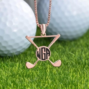 Golf Clubs Necklace with Custom Name in 925 Sterling Silver/18k Gold Plated, Female Golf Player Jewelry Gift, Dainty Women&#39;s Golf Necklace