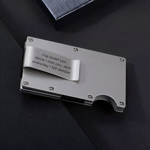 Personalisierte Ultra Slim Herren Geldklammer und Kartenhalter aus Aluminiumlegierung, Metall Geldklammer / Halter individuelles Geschenk für Männer / Vater / Freund
