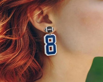 Custom Sports Number Earrings for Fans, Sport Number Earrings with Baseball/Football/Soccer/Volleyball, Game Day/Team Supporter Accessories