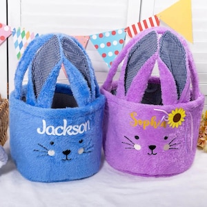 Personalized Easter Bunny Basket | Custom Rabbit Egg Hunt Bag, Plush Tote for Kids, Decor & Storage Bucket