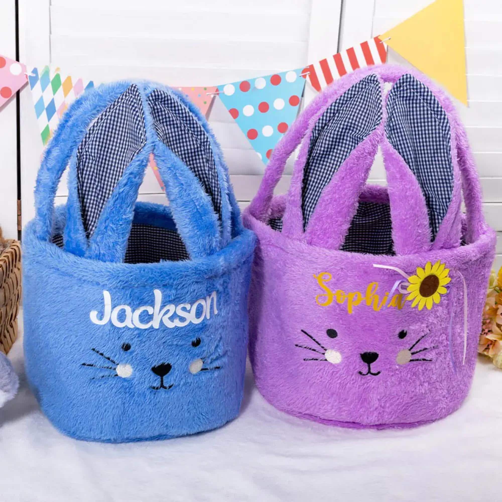 Personalized Easter Bunny Basket | Custom Rabbit Egg Hunt Bag