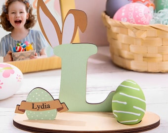 Personalized Initial Easter Egg Holder/Display, Easter Bunny Themed Home Decor, Wooden Easter Decoration, Kid's Easter Gift with Custom Name