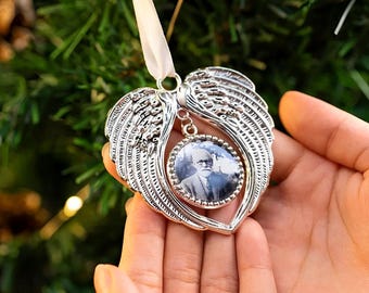 Angel Wings Christmas Tree Hanging Ornament with Custom Photo for Loved Ones Memorial,Memorial Christmas Ideas,Special Family Xmas Decor