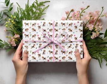 Beagle Dog Print Wrapping Paper Roll - Beagle Breed Themed Gift Paper for Dog Moms & Beagle Lovers - Unique Pet Themed Gift Wrap