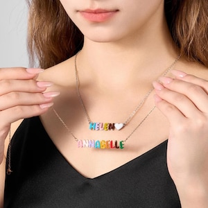 Colar com nome e pingente de coração em formato de bolha esmaltada personalizada, joia com letras coloridas em 3D, colar com nome colorido para ela, presente para melhor amiga