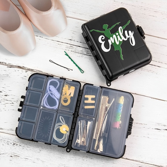 Dancer Hair Pins Case With Custom Name + Pose, Travel Size Storage