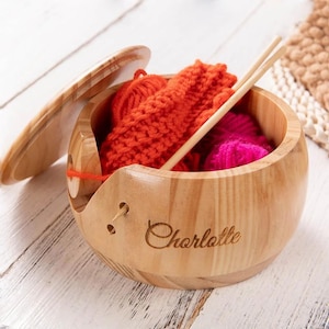 Personalized Name Wooden Yarn Bowl for Knitting & Crochet, Custom Engraved Yarn Storage Bowl, Crochet/Knitting Personalized Gift, Craft Gift