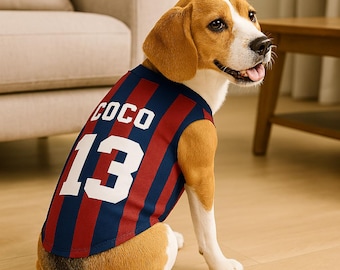 Camiseta personalizada con nombre para mascota, camiseta para perro/gato con nombre y número impresos, ropa para cachorros, conjunto para perros, camiseta de regalo para amantes del fútbol/aficionados a los deportes