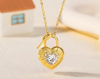 Personalized Photo Heart Lock Necklace with Birthstone, Love Padlock & Key Pendant, Anniversary Valentine’s Day Gift for Her/Wife/Couple
