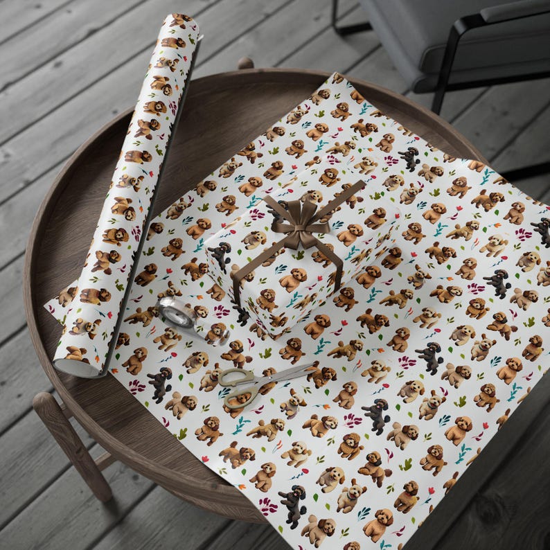 Cockapoo Wrapping Paper Roll - Dog Themed Gift Wrap for Pet Lovers, Cockapoo & Poodle Mom Gift Wrap Paper image 2