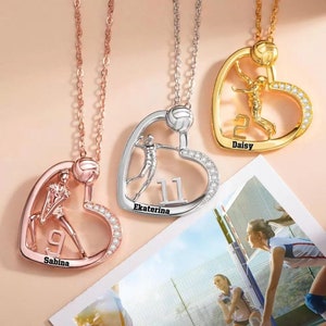 Personalized Volleyball Girls Heart Number + Name Necklace, Gift for Volleyball Lovers/Players/Coaches, Matching Volleyball Team Necklaces
