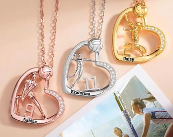 Personalized Volleyball Girls Heart Number + Name Necklace, Gift for Volleyball Lovers/Players/Coaches, Matching Volleyball Team Necklaces