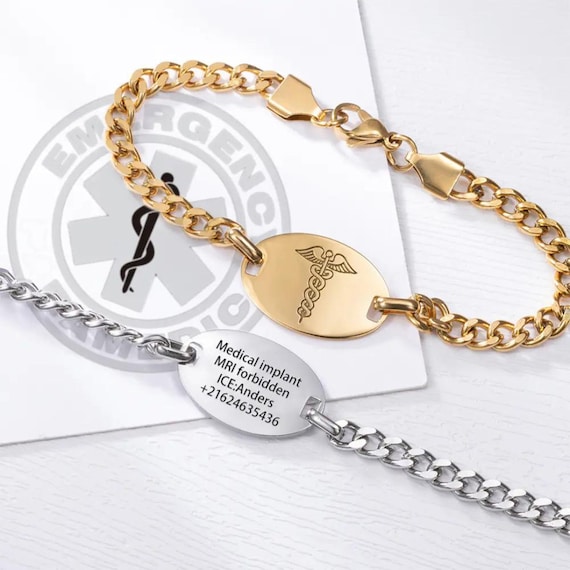 Medical Alert ID Bracelet With Custom Engraving, Adjustable