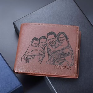 Cartera de cuero sintético con foto personalizada y tarjetero para hombre, con mensaje grabado personalizado, ideal como regalo para padre, abuelo o tío.