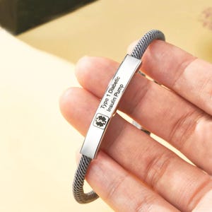 Pulsera de alerta médica ajustable de cuerda suave personalizada, pulsera con información de salud personalizada, pulsera de identificación médica de emergencia, regalo para hombres y mujeres