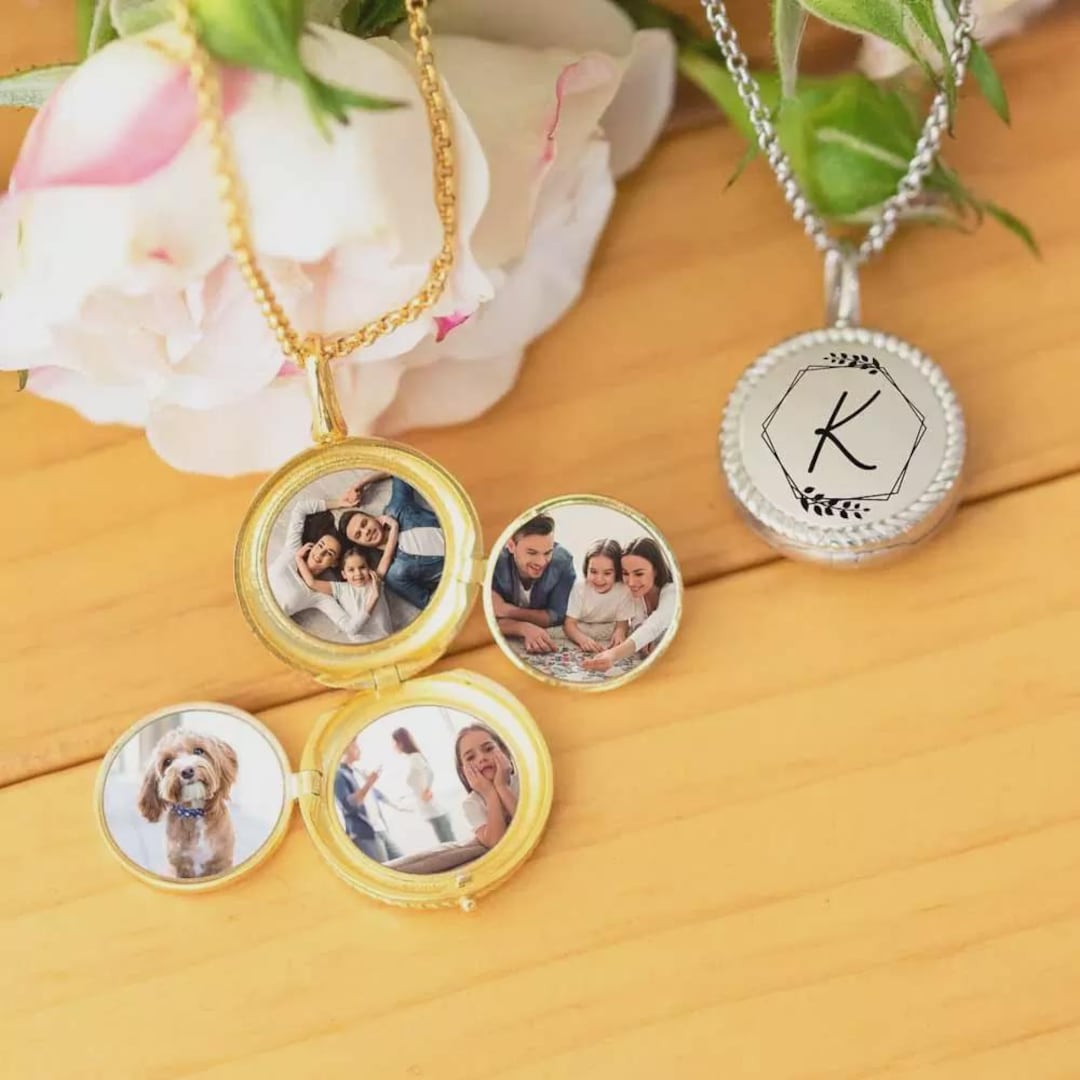 Custom Initial Four Photo Locket Necklac, Personalized Monogram ...