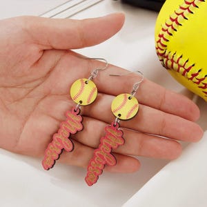 Personalized Name Wooden Sports Earrings, Custom Name Game Day Earrings , Gift for Sports Mom or Sports Fan, Baseball Mom Earrings