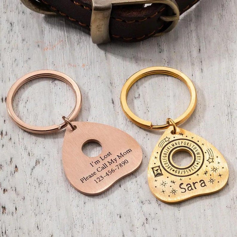 Pet ID Tag with Custom Name, Stainless Steel Ouija Planchette Pet/Cat Tag, Tiny Witchy Cat Collar Charm, Spiritual Cat Owner Gift image 3