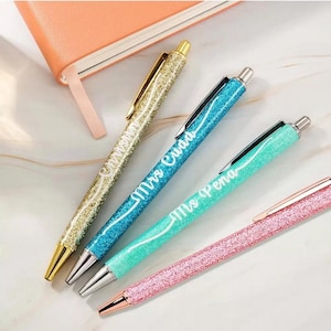 Glitter Pens with Custom Name, Retractable Ballpoint Writing Smooth Colored Pens Set of 2-5, Gift for School/Office/Teacher, Cute Pens