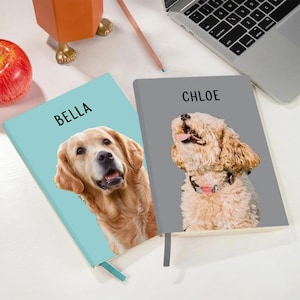 Personalisierter Hunde Portrait Notizblock, PU Leder A5 Notizbuch, Custom Photo Journal & Geschenk für Hundemamas/Tierbesitzer