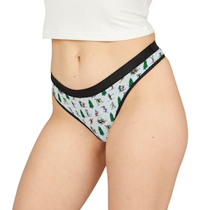 Ski Print Damen Zapfen - Ski-Liebhaber-Unterwäsche, niedliche Winterlandschaft Ski Themed Tanga, gemütliche Skibekleidung für Frauen