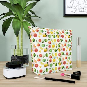 Citrus Print Cotton Cosmetic Bag – Fruit Makeup Travel Pouch, Spring Summer Toiletry Organizer, Citrus Lover Gift