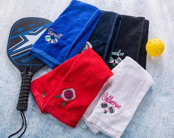 Gepersonaliseerde geborduurde Pickleball-zweethanddoek met ophangclip, aangepaste naam geborduurde handdoek voor Pickleball-spelers en coaches