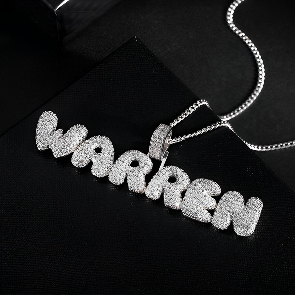 COLLANA IN ORO BIANCO CON CIONDOLO LETTERA E ZIRCONI - Foto 11