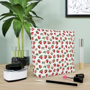 Strawberry Print Cosmetic Bag | Makeup Travel Pouch | Spring/Summer Toiletry Bag | Gift for Strawberry Lovers