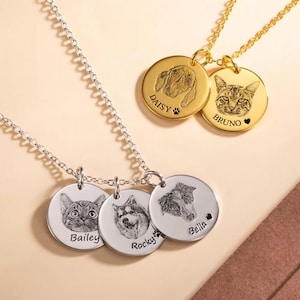 Custom Pet Portrait Necklace, Personalized Dog Photo Jewelry Memorial for Pet Mom, 925 Sterling Silver/Stainless Steel Pet Name Necklace