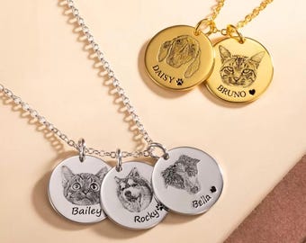 Benutzerdefinierte Haustier Porträt Halskette, personalisierte Hunde Foto Schmuck Gedenkstätte für Haustier Mutter, 925 Sterling Silber / Edelstahl Haustier Namen Halskette